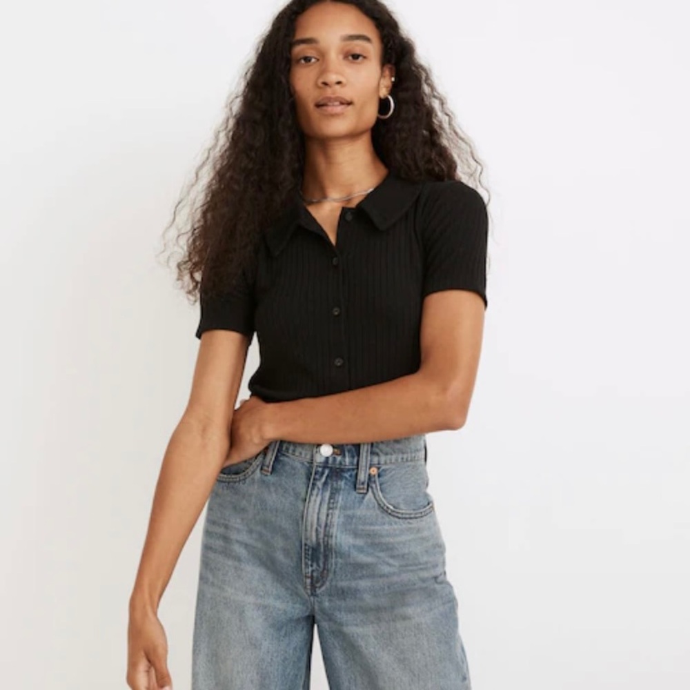 Madewell Ribbed Polo Button-Front Tee